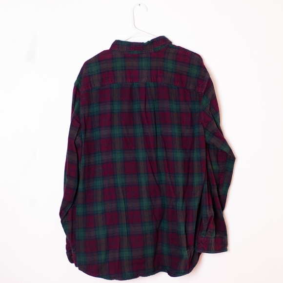 L.L. Bean Slightly Fitted Burgundy & Green Cotton Flannel Shirt - Picture 4 of 6